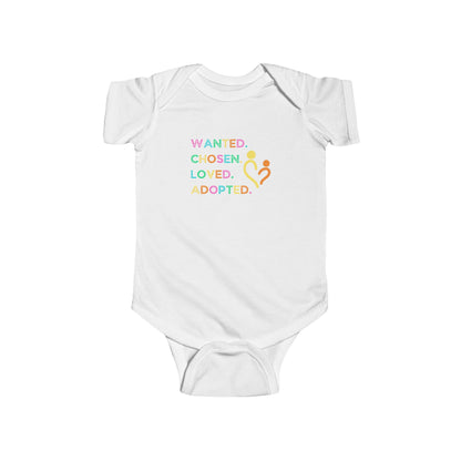 Adoption Celebration Infant Bodysuit - Wanted, Chosen, Loved, Adopted, Baby Shower Gift, Newborn Outfit, Cute Baby Apparel