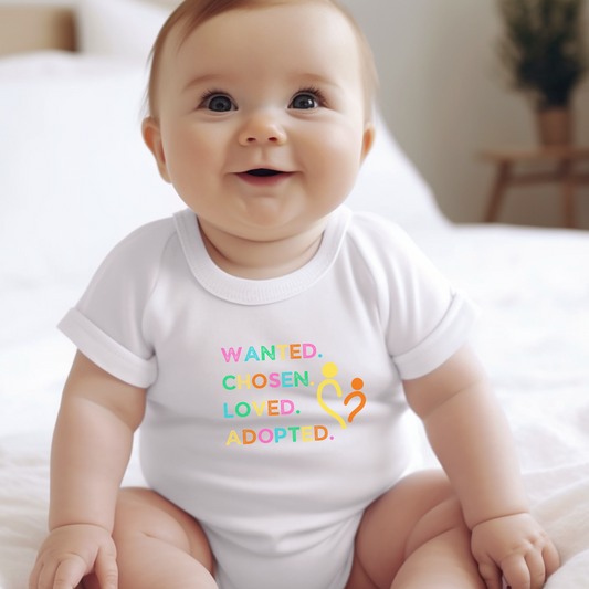 Adoption Celebration Infant Bodysuit - Wanted, Chosen, Loved, Adopted, Baby Shower Gift, Newborn Outfit, Cute Baby Apparel