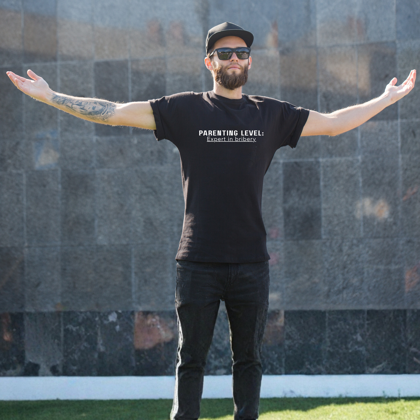 Parenting Humor Shirt | Unisex T-Shirt | Funny Parent Tee | Gift for Moms and Dads | Casual Family Outfit | “Parenting Level: Expert in Bribery”